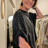 HIGH LOW STUDDED OVERSIZED TOP - DARK GRAY
