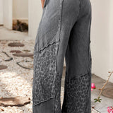 LEOPARD PATCHWORK LOOSE PANTS - GREY