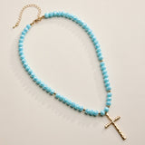 BEADED CROSS NECKLACE WITH GOLD PENDANT - IN 4 COLORS