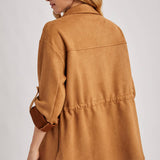 FAUX SUEDE BUTTON DOWN ROLL-UP SLEEVE SHACKET