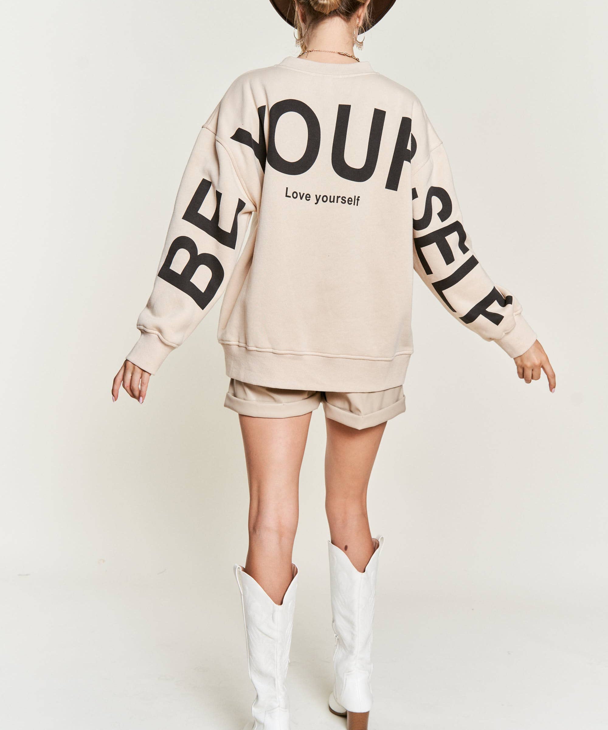 BE YOURSELF LOVE YOURSELF OVERSIZED SWEATSHIRT - IN 2 COLORS