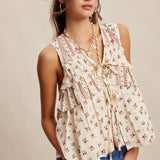 FLORAL TIERED RUFFLE TIE TOP
