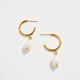 STAINLESS STEEL PEARL DROP HOOP EARRINGS