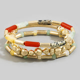 Stone Tube And Gold Bead Three Strand Bracelet