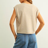 TAN/WHITE STRIPE TOP