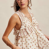 FLORAL TIERED RUFFLE TIE TOP