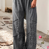 LEOPARD PATCHWORK LOOSE PANTS - GREY