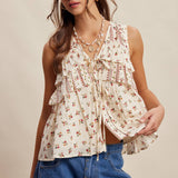 FLORAL TIERED RUFFLE TIE TOP