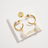 STAINLESS STEEL PEARL DROP HOOP EARRINGS
