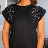 RHINESTONE KNIT TOP - BLACK