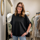 HIGH LOW STUDDED OVERSIZED TOP - DARK GRAY