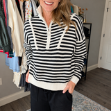 HALF-ZIP STRIPED SWEATER-BLACK