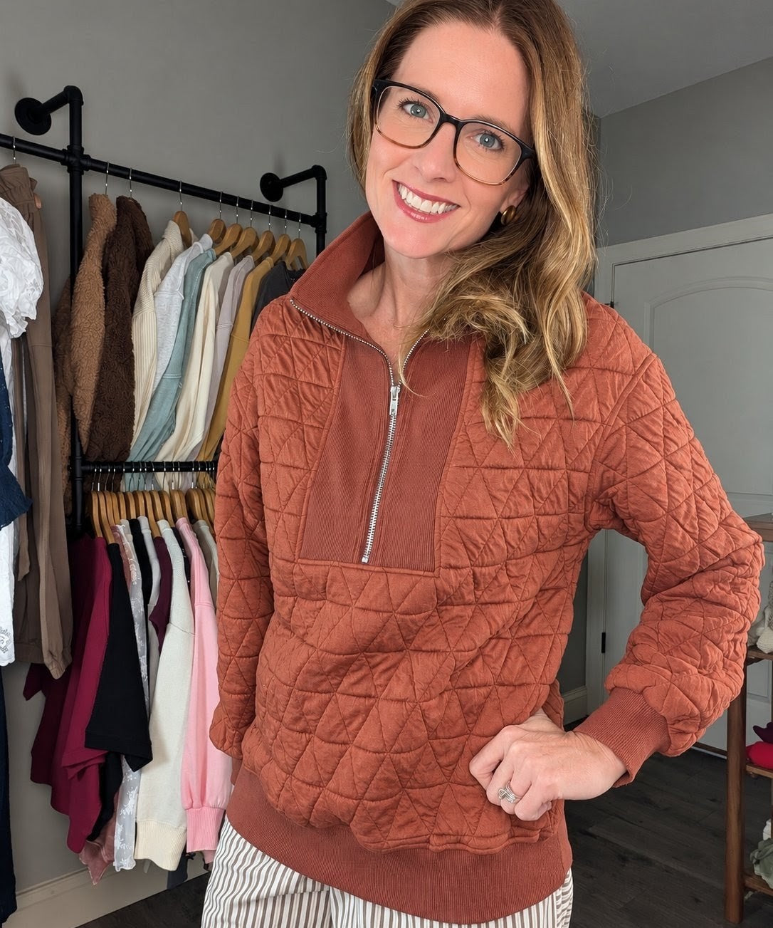 QUILTED ZIP-UP SWEATSHIRT