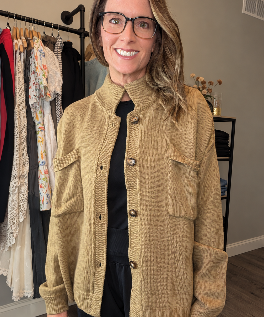 STAND COLLAR BUTTON CARDIGAN