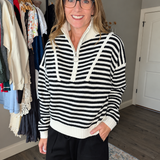 HALF-ZIP STRIPED SWEATER-BLACK