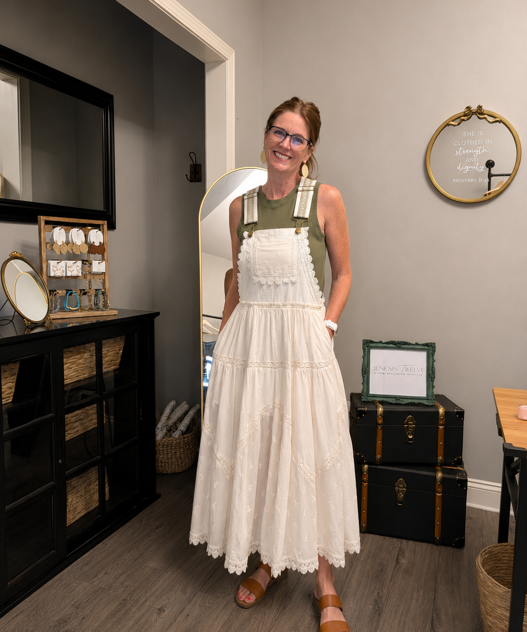 LACE EMBROIDERED TULLE BIB MAXI DRESS - IVORY