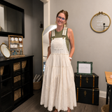 LACE EMBROIDERED TULLE BIB MAXI DRESS - IVORY