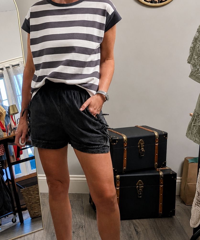 GRAY AND WHITE STRIPED TOP