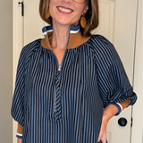 HALF ZIP STRIPED TOP