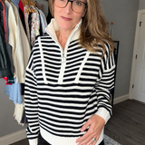 HALF-ZIP STRIPED SWEATER-BLACK